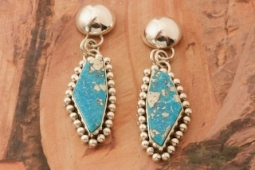 Artie Yellowhorse Genuine Persian Turquoise Sterling Silver Post Earrings